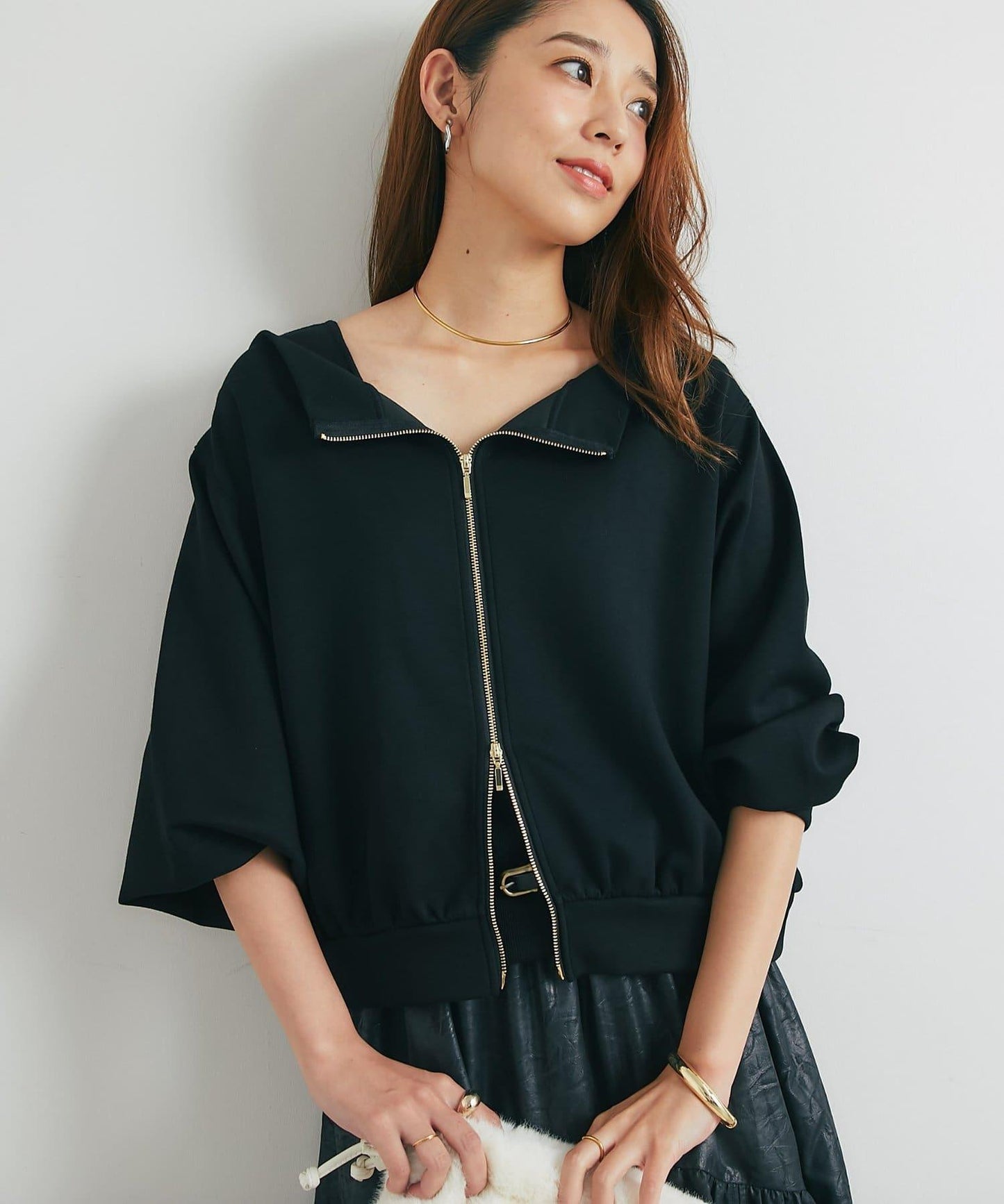 2WAY刺繡拉鍊套頭衫