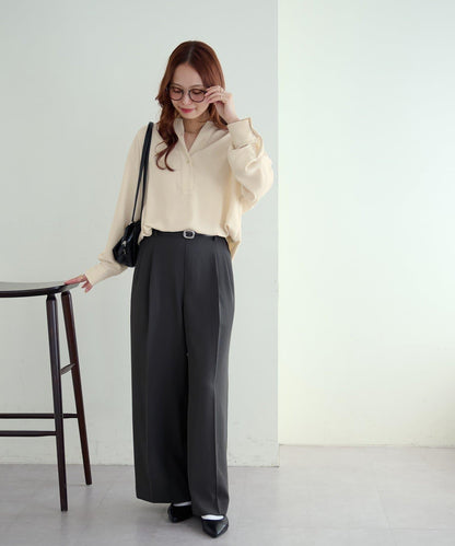 【Discoat】優雅紐扣裝飾V領襯衫