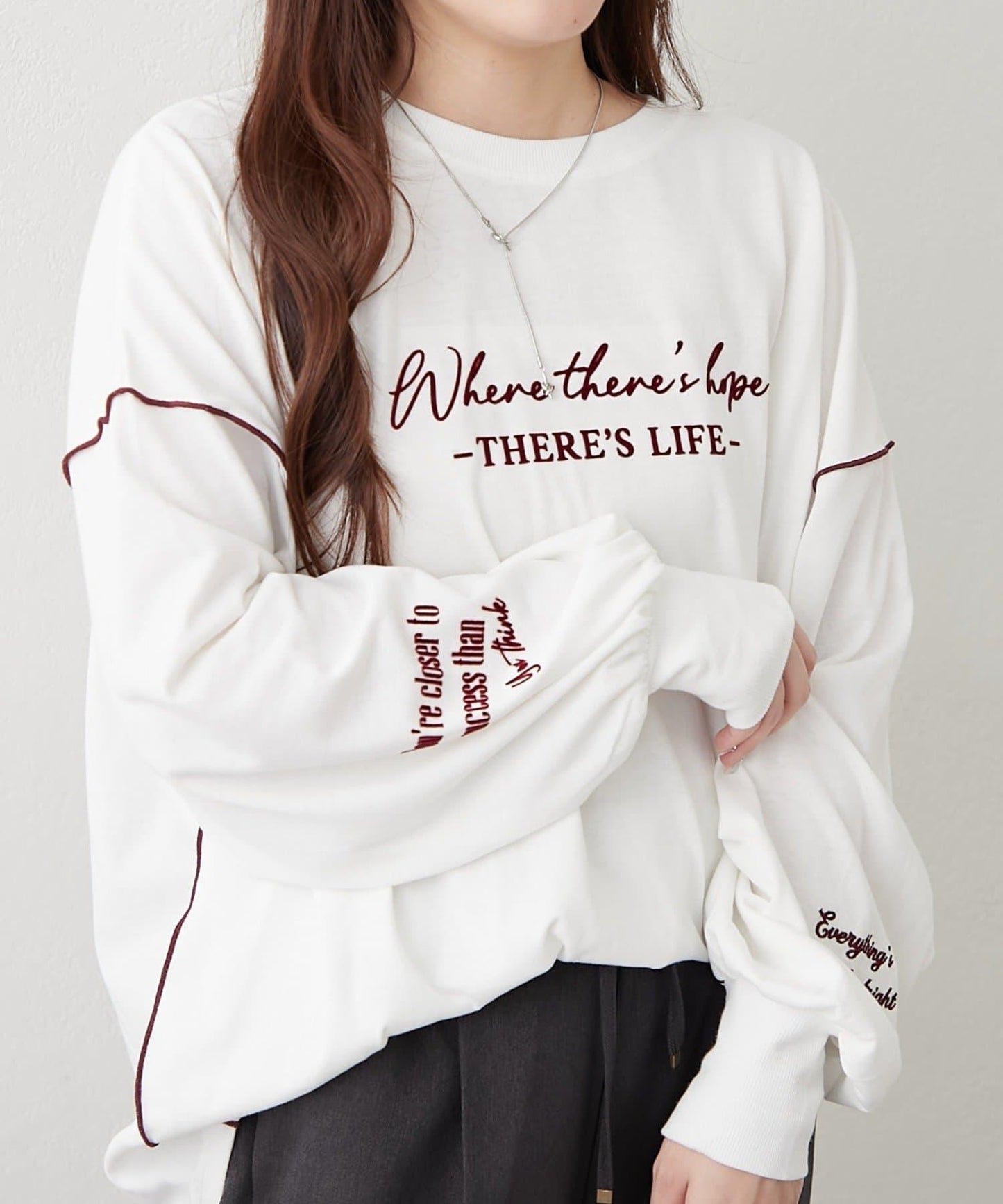 配色波浪邊長袖T恤