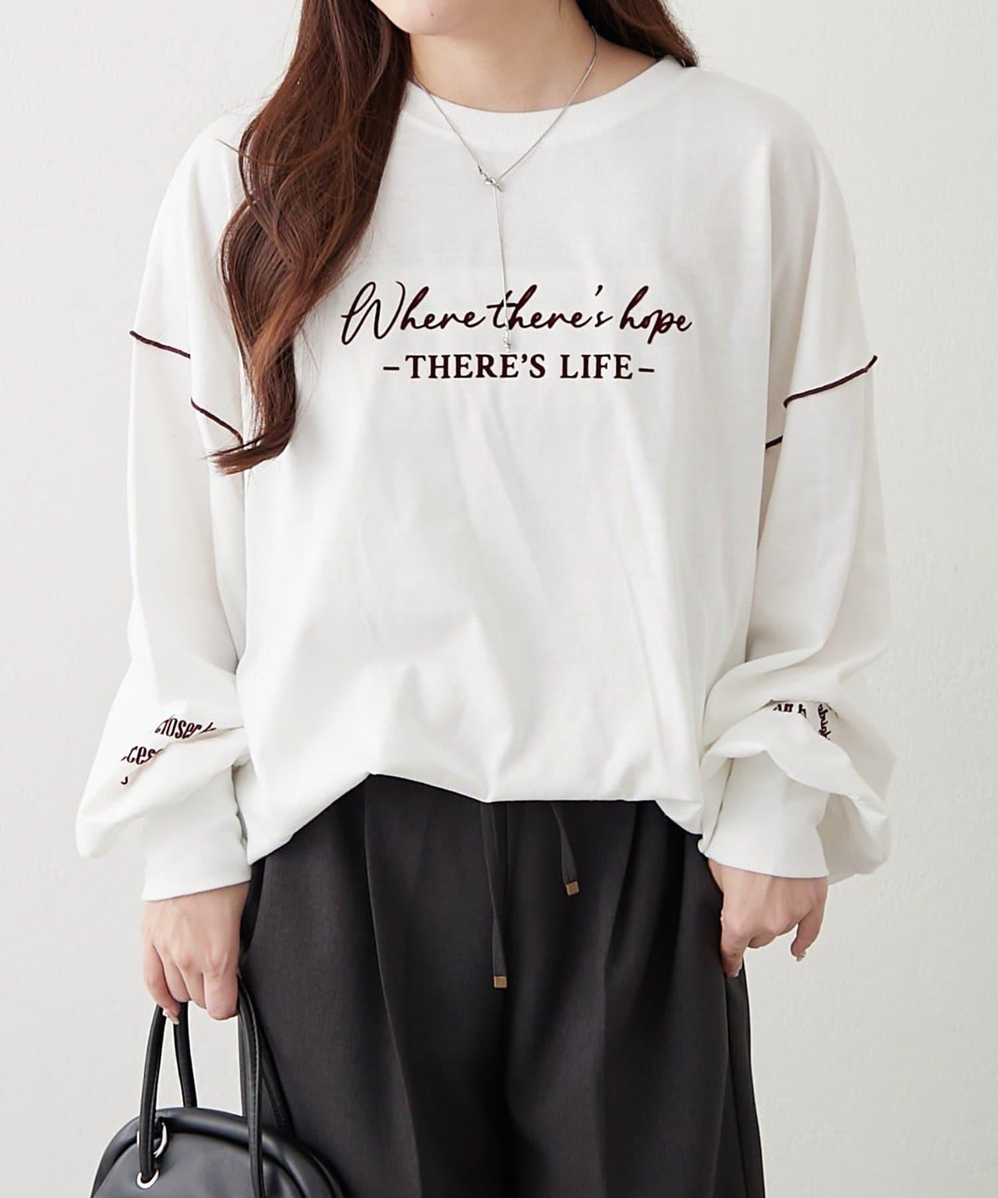 配色波浪邊長袖T恤