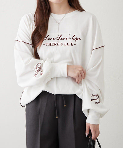 配色波浪邊長袖T恤