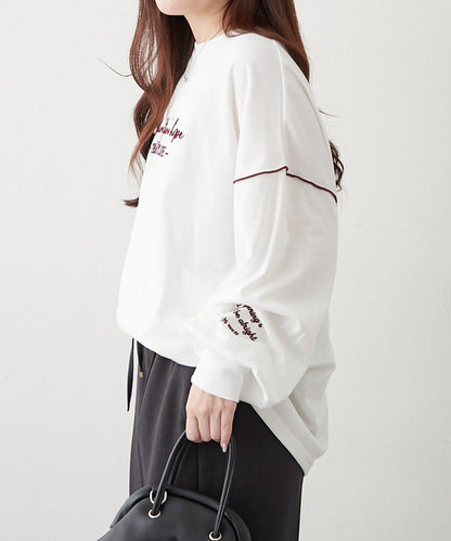 配色波浪邊長袖T恤