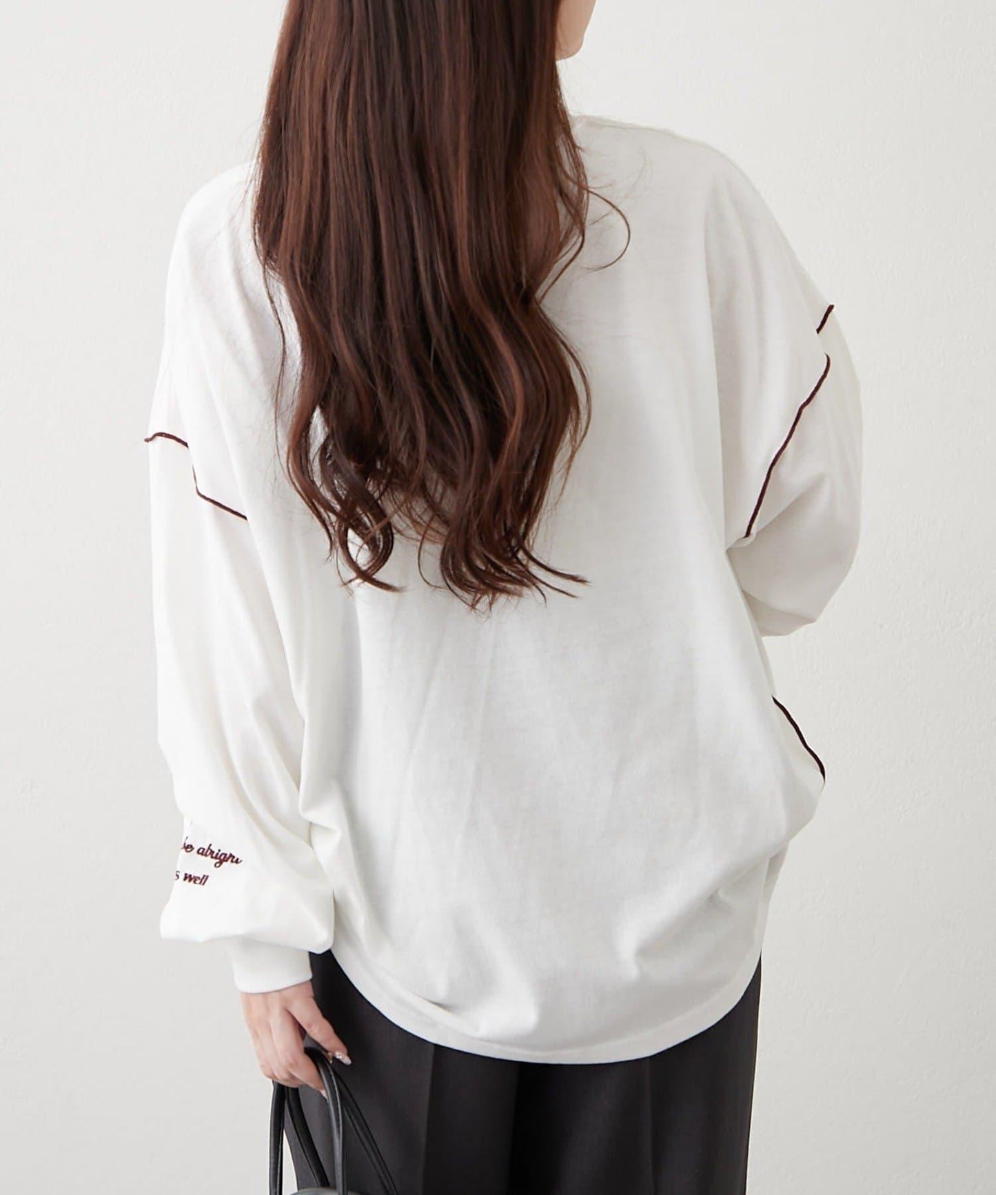 配色波浪邊長袖T恤