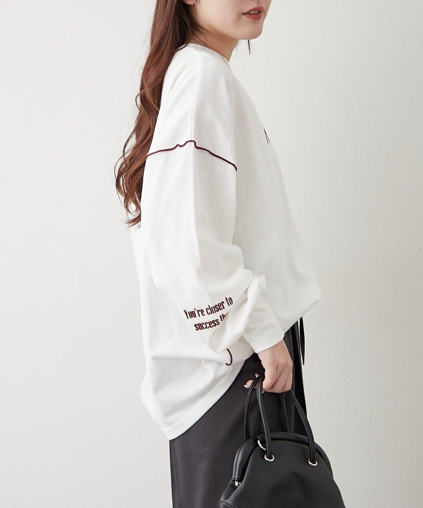 配色波浪邊長袖T恤