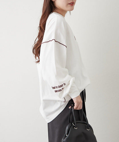 配色波浪邊長袖T恤