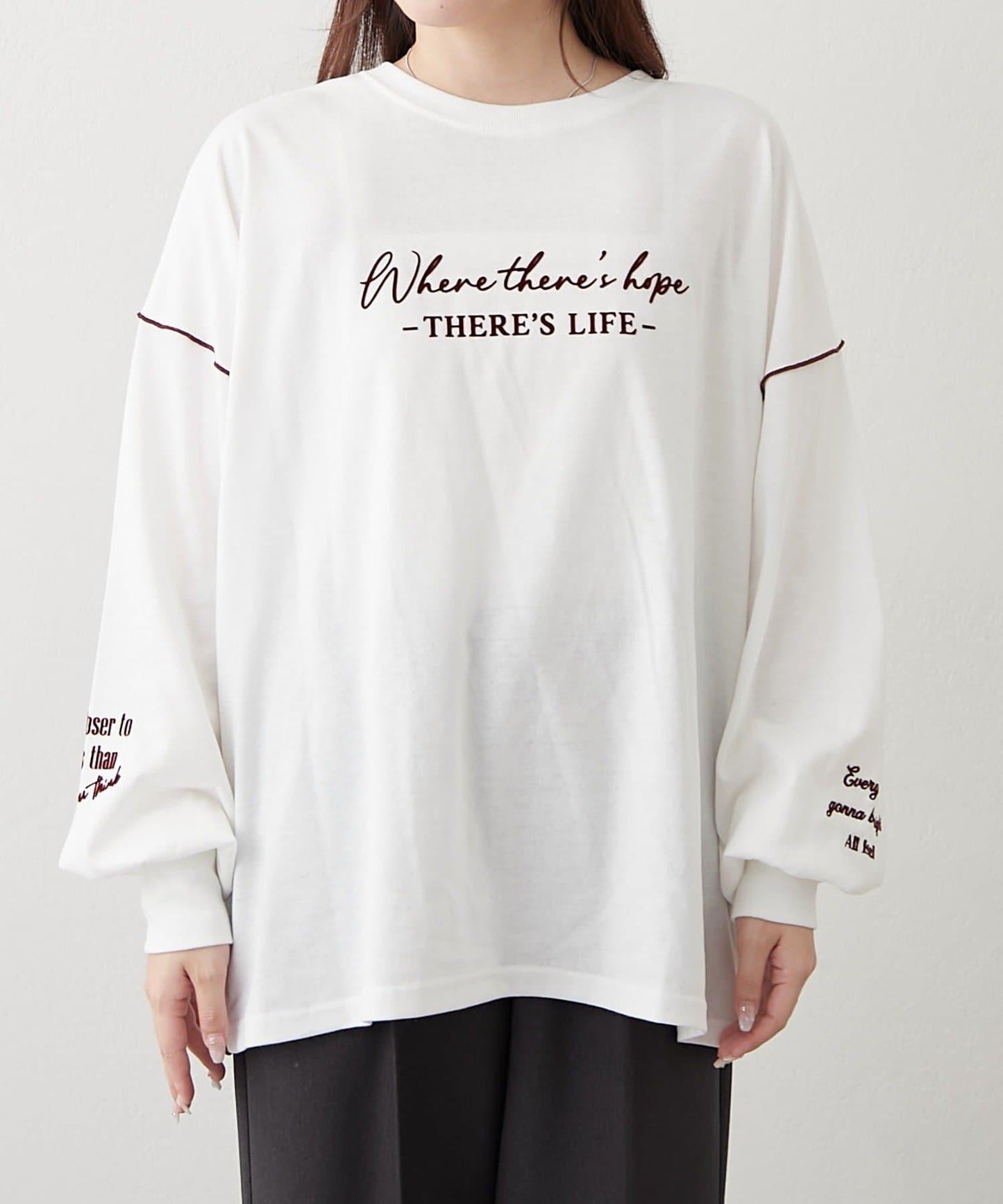 配色波浪邊長袖T恤