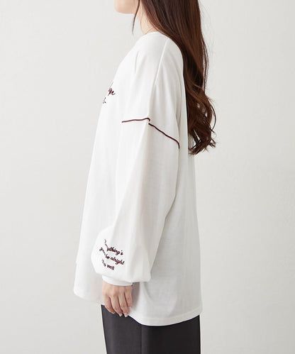 配色波浪邊長袖T恤