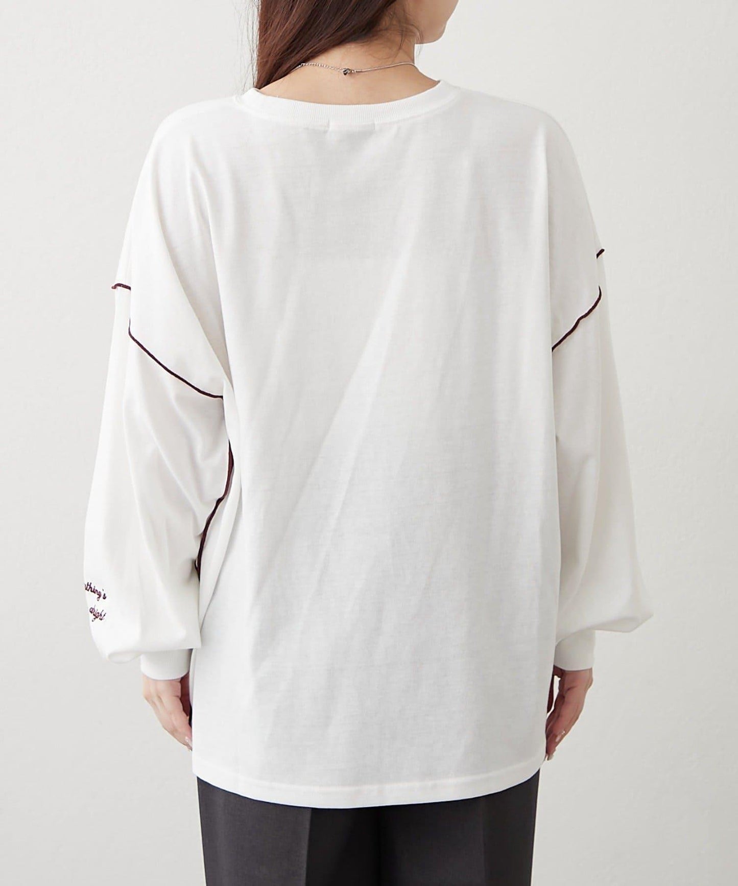 配色波浪邊長袖T恤