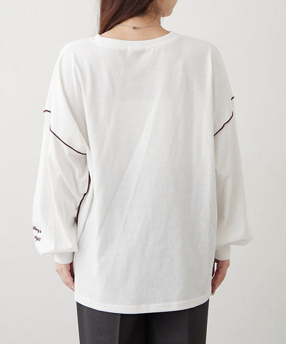 配色波浪邊長袖T恤