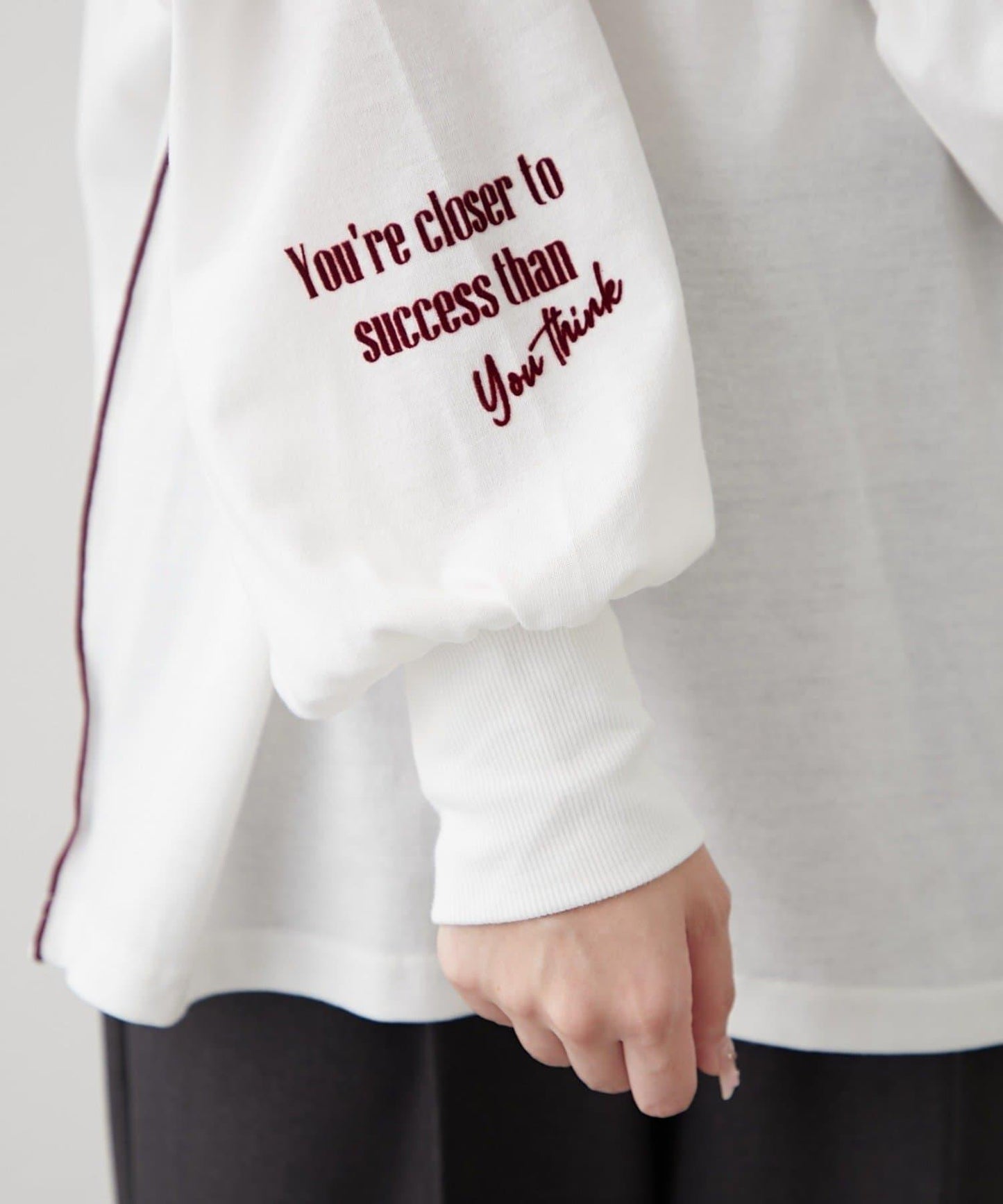 配色波浪邊長袖T恤