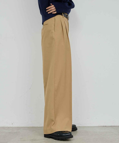 【近日開始】無腰帶褶皺寬腿褲
