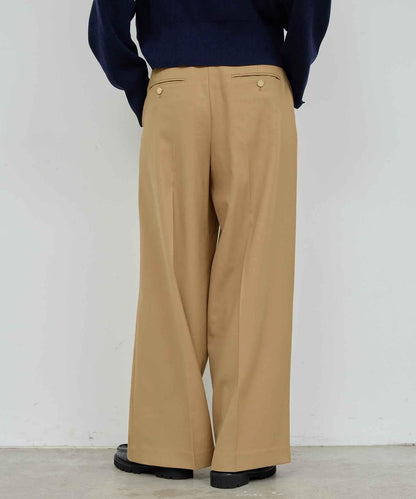 【近日開始】無腰帶褶皺寬腿褲