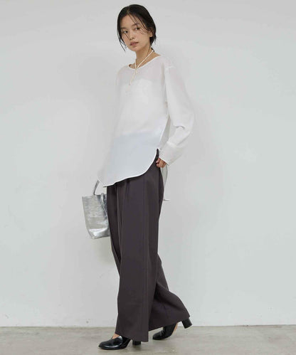 【近日開始】無腰帶褶皺寬腿褲