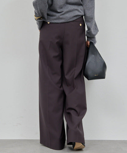 【近日開始】無腰帶褶皺寬腿褲