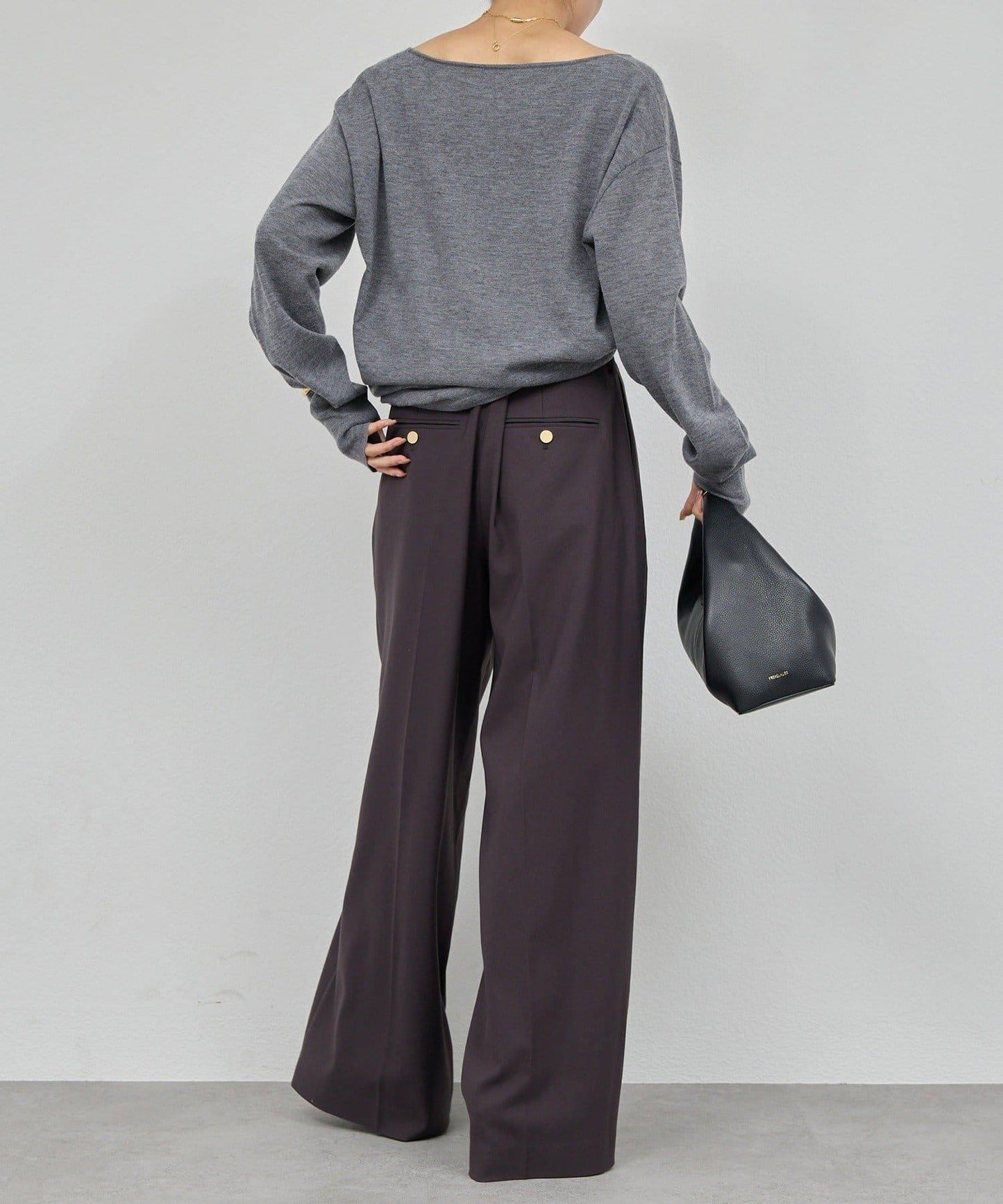 【近日開始】無腰帶褶皺寬腿褲