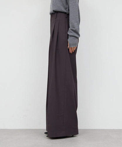 【近日開始】無腰帶褶皺寬腿褲