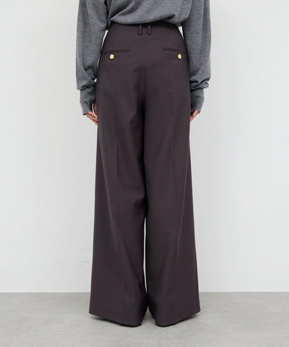 【近日開始】無腰帶褶皺寬腿褲