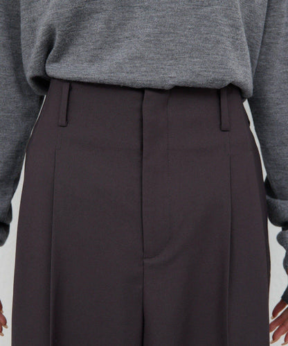 【近日開始】無腰帶褶皺寬腿褲