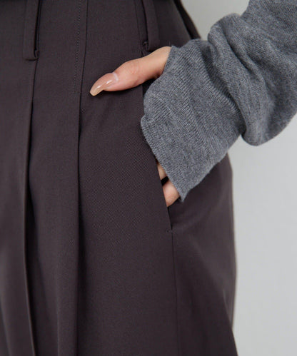 【近日開始】無腰帶褶皺寬腿褲