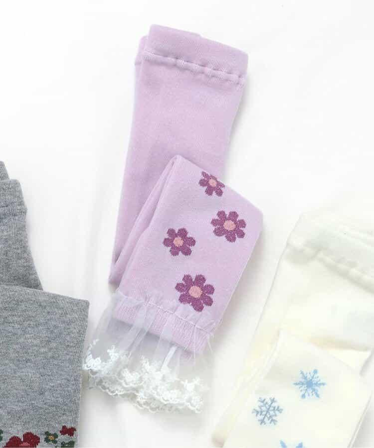 花卉雪花圖案蕾絲拼接打底褲