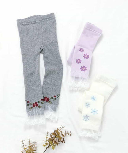 花卉雪花圖案蕾絲拼接打底褲