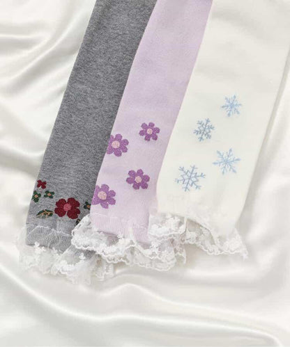 花卉雪花圖案蕾絲拼接打底褲