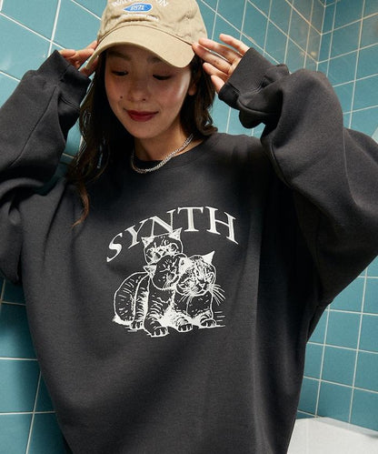 SYNTH 貓圖案加絨衛衣