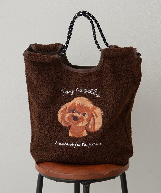 動物刺繡燈芯絨羊羔絨托特包