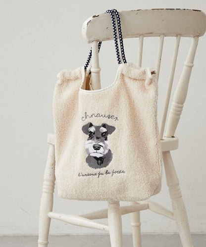 動物刺繡燈芯絨羊羔絨托特包