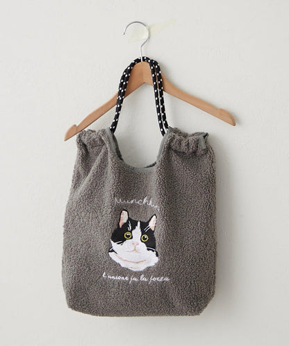 動物刺繡燈芯絨羊羔絨托特包