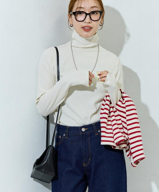 薑黃色荷葉邊高領長袖上衣