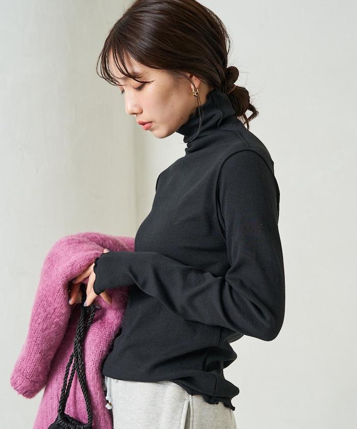 薑黃色荷葉邊高領長袖上衣