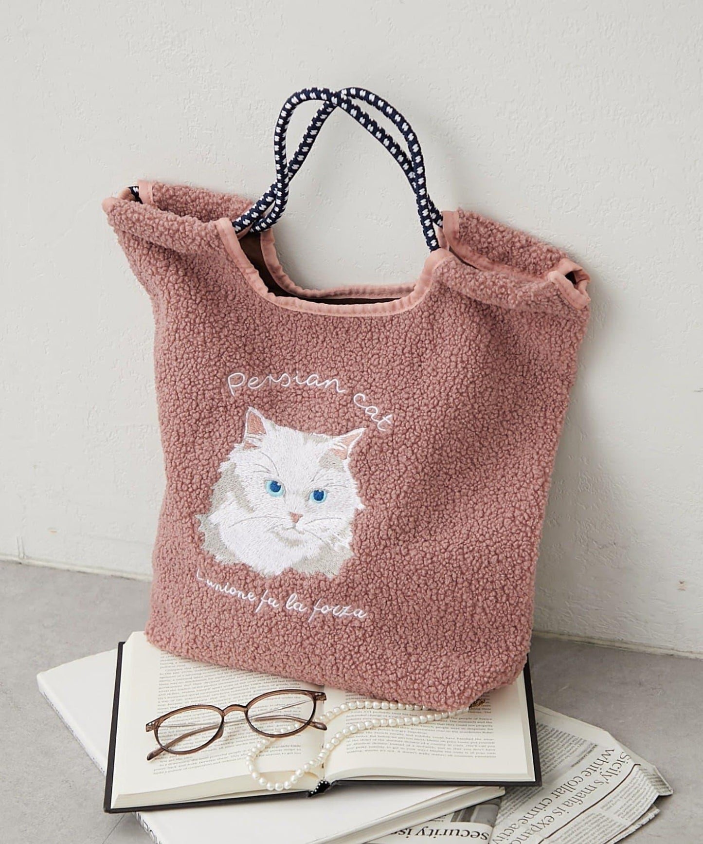 動物刺繡燈芯絨羊羔絨托特包