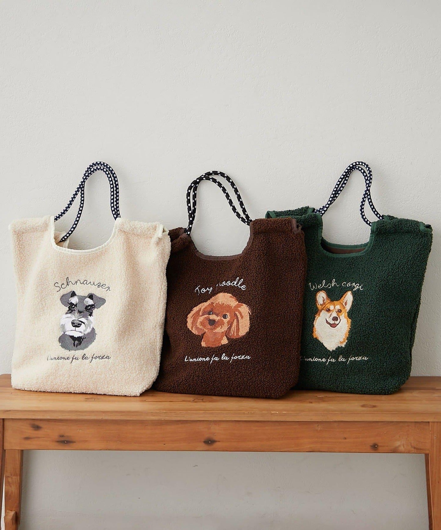 動物刺繡燈芯絨羊羔絨托特包