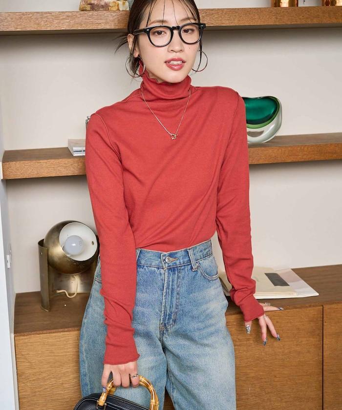 薑黃色荷葉邊高領長袖上衣