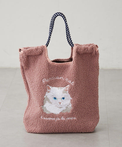 動物刺繡燈芯絨羊羔絨托特包