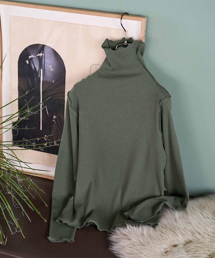 薑黃色荷葉邊高領長袖上衣