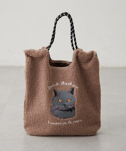 動物刺繡燈芯絨羊羔絨托特包