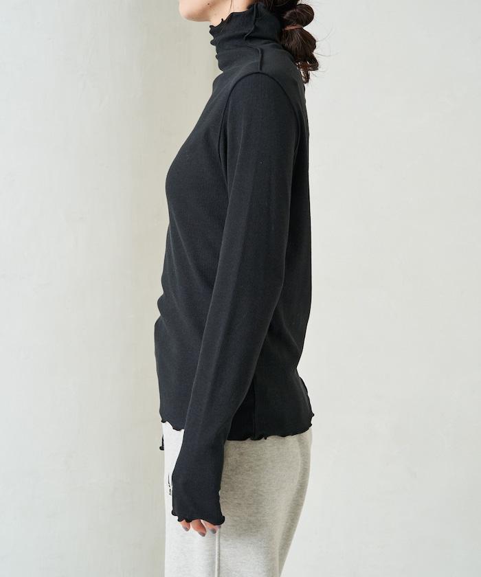 薑黃色荷葉邊高領長袖上衣