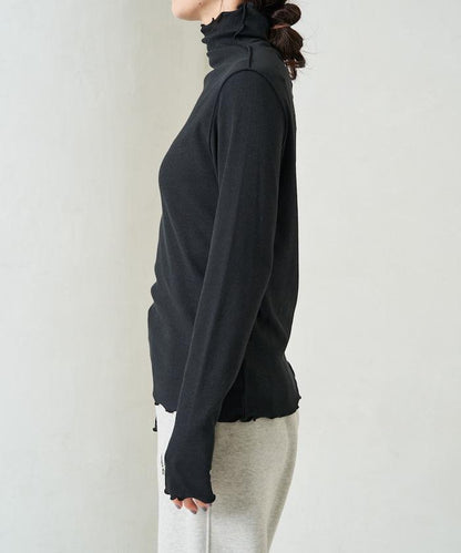 薑黃色荷葉邊高領長袖上衣