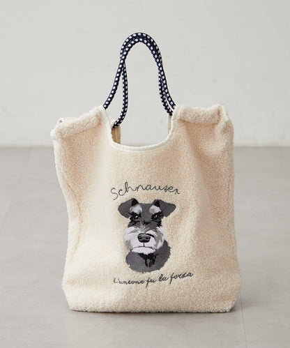動物刺繡燈芯絨羊羔絨托特包