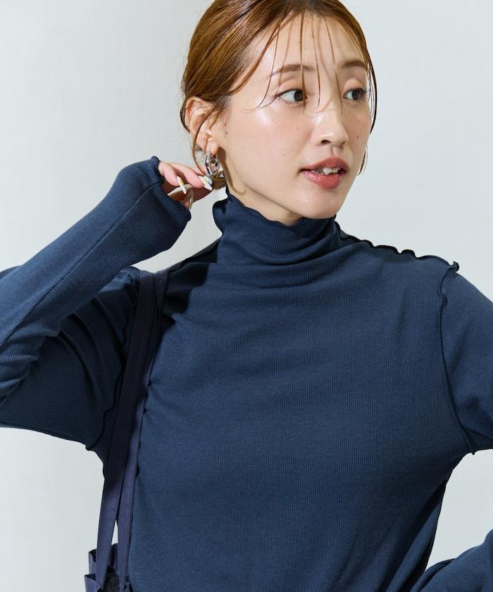 薑黃色荷葉邊高領長袖上衣