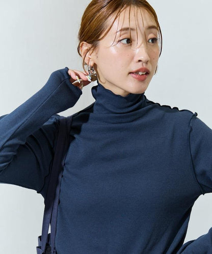 薑黃色荷葉邊高領長袖上衣