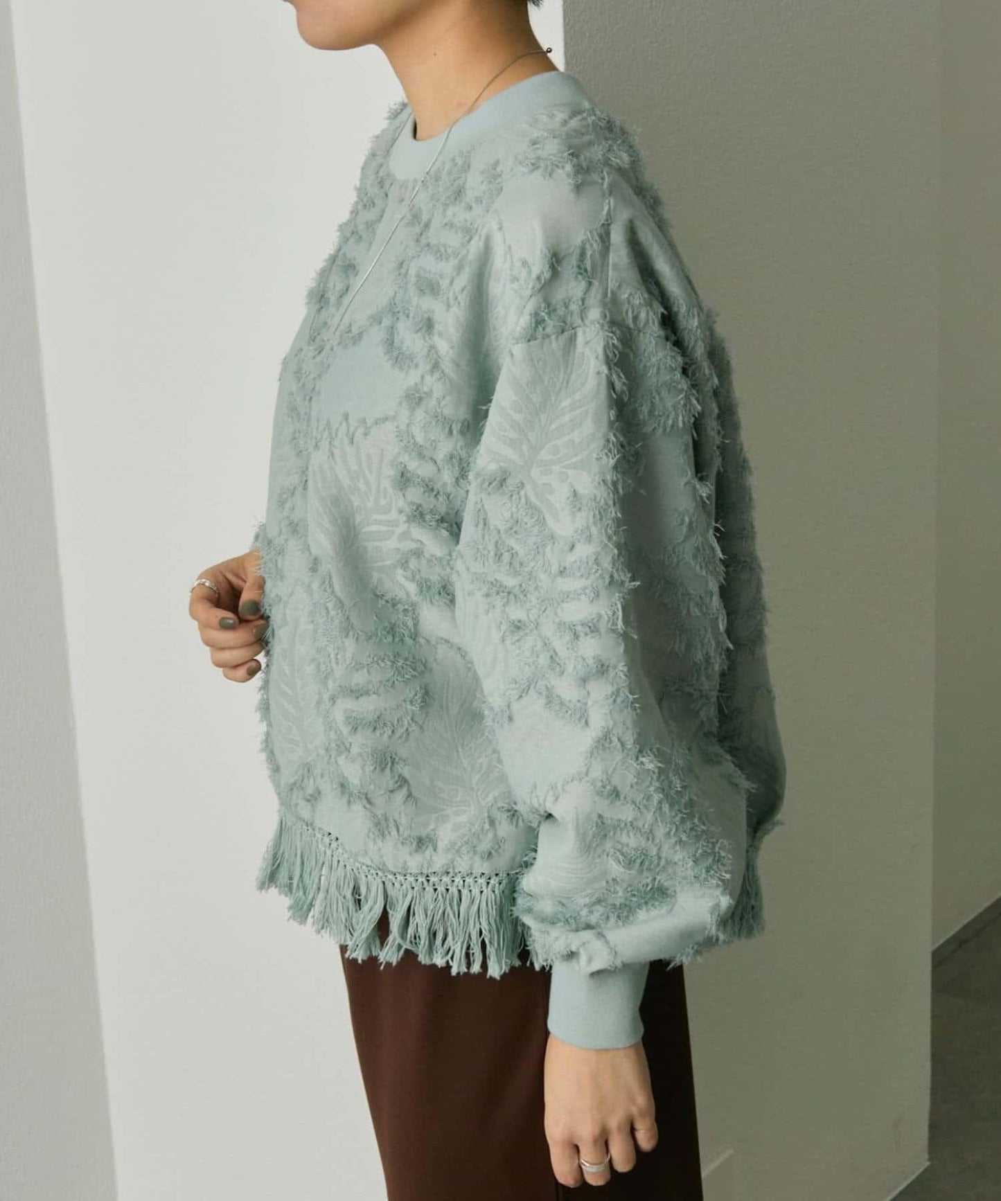 植物圖案流蘇下襬上衣【SUM1 STYLE(スミスタイル)】