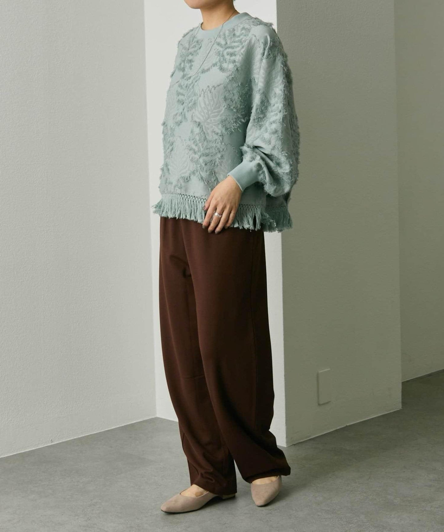 植物圖案流蘇下襬上衣【SUM1 STYLE(スミスタイル)】