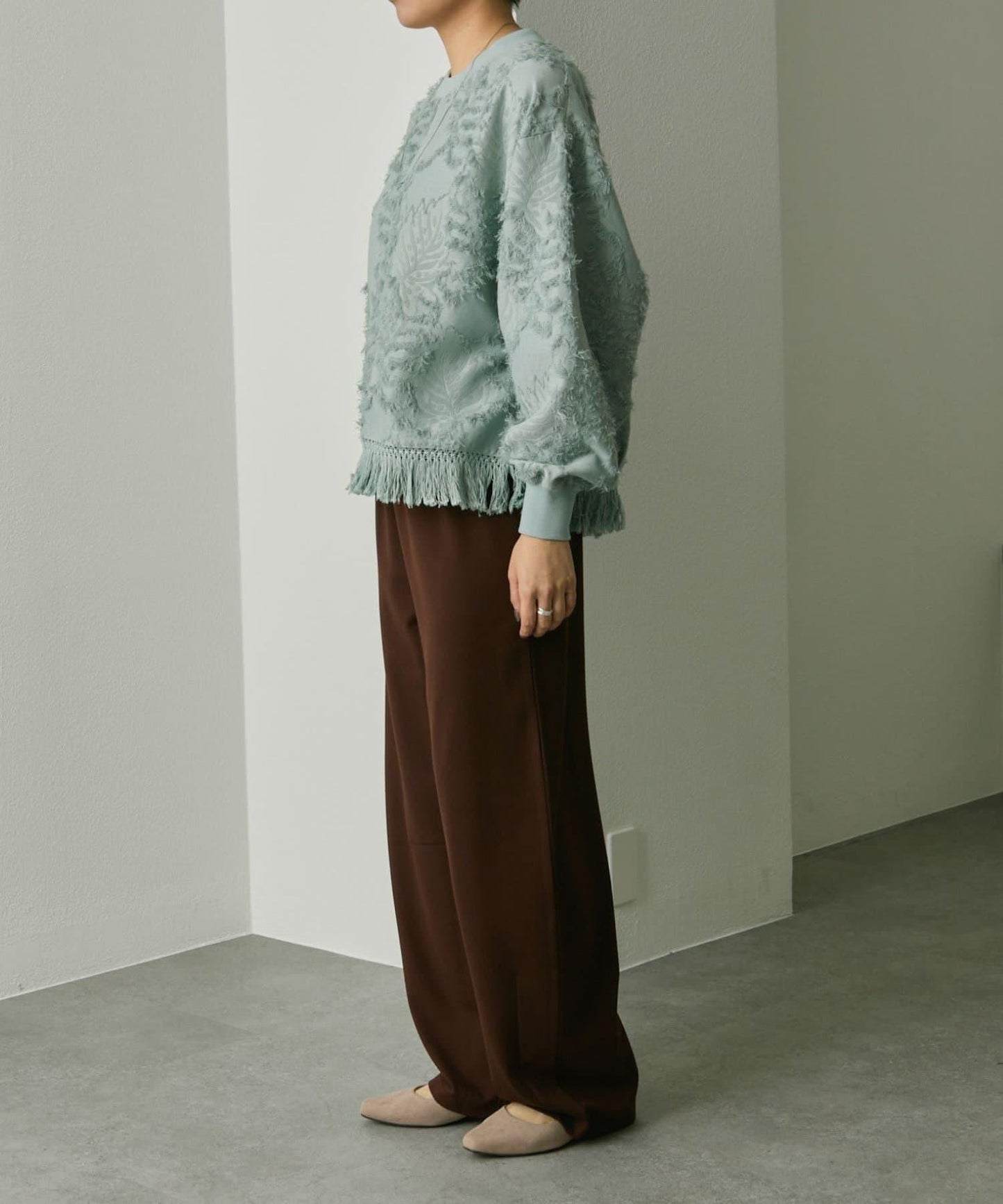 植物圖案流蘇下襬上衣【SUM1 STYLE(スミスタイル)】