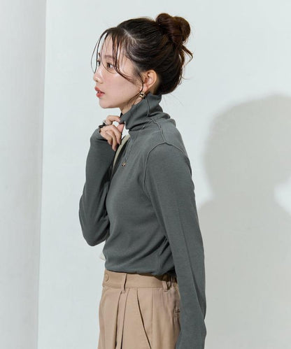 薑黃色荷葉邊高領長袖上衣