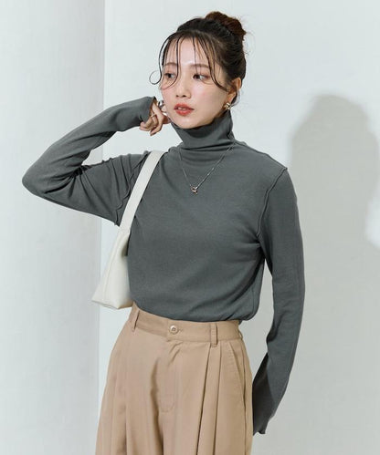 薑黃色荷葉邊高領長袖上衣