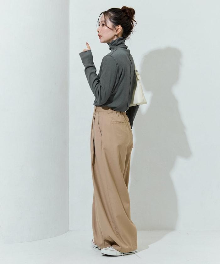 薑黃色荷葉邊高領長袖上衣