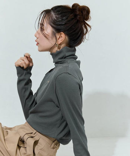 薑黃色荷葉邊高領長袖上衣